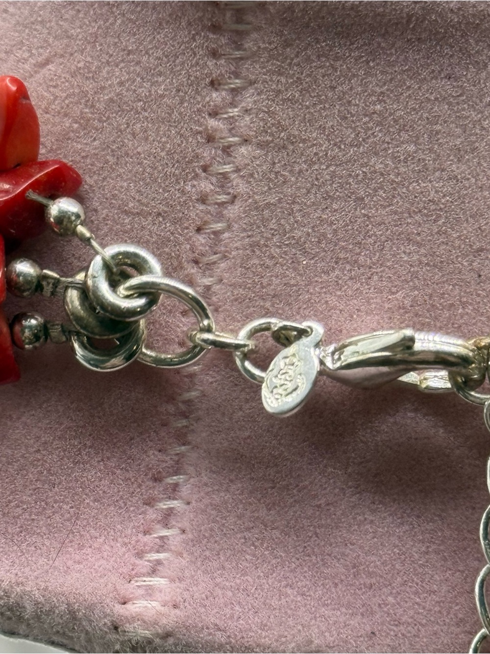 PREMIER DESIGNS TRIPLE STRAND RED CORAL & SILVER TONE NECKLACE - Picture 7 of 8